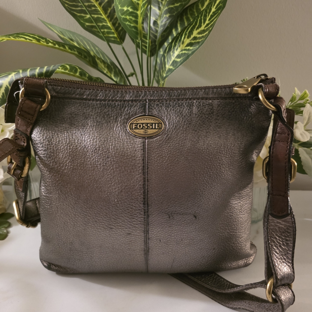 Fossil Metallic Gray Crossbody Bag